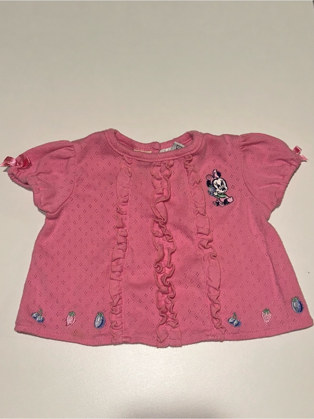 Vintage Disney Baby Pink Minnie Mouse Ruffle Knit Top for Girls 3-6 Months